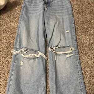 Zara Light Blue Distressed Straight Leg Jeans good condition no stains